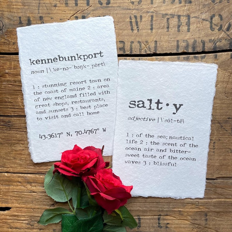 kennebunkport definition print in typewriter font on handmade cotton rag paper.
