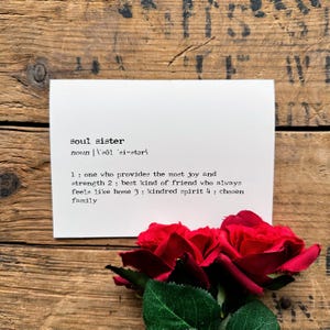 Carte de voeux de définition d'âme soeur en police de machine à écrire avec enveloppe et autocollant rose, carte vierge 4 x 5,5, cadeau pour un ami, carte d'anniversaire