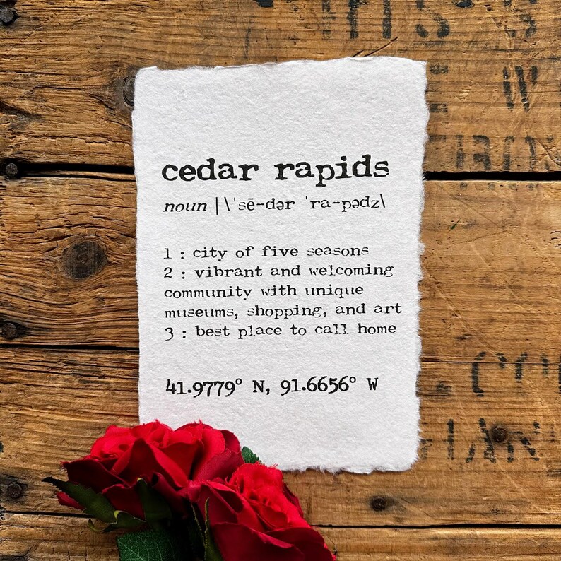 Cedar Rapids Iowa Definition Print in Typewriter Font on 5x7, 8x10 ...
