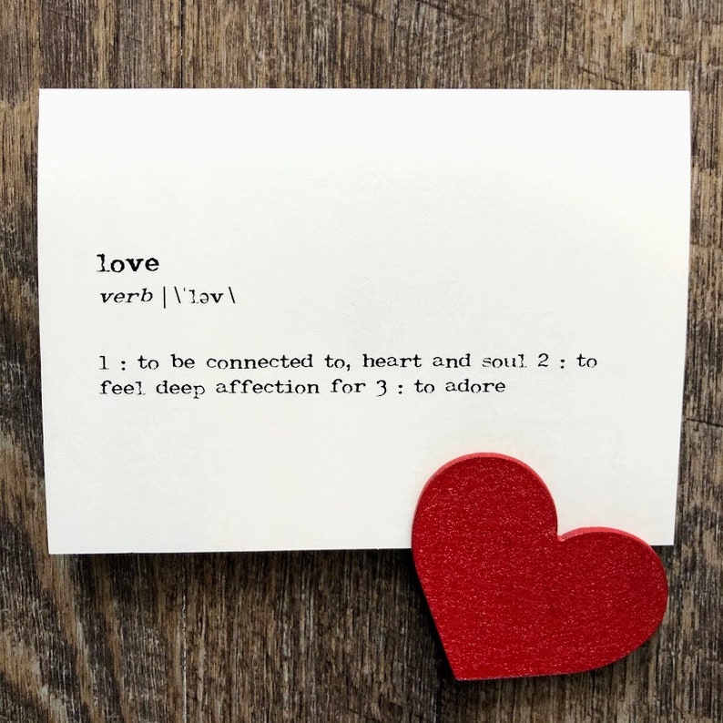 love definition greeting card in typewriter font with envelope and rose sticker seal, size 4x5.5 blank card, anniversary, wedding card image 2