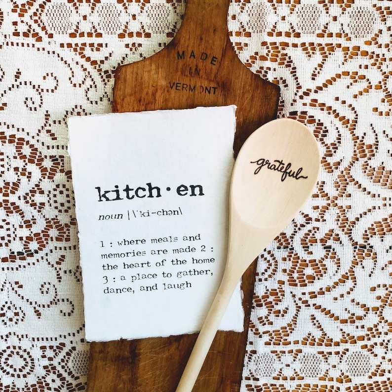 kitchen definition print in typewriter font on handmade cotton paper.