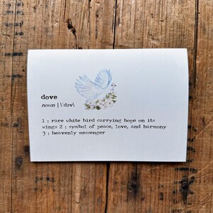 cartão de felicitações com definição de pomba e arte original em aquarela, 4" x 5,5", inclui envelope e selo adesivo de rosa, papelaria de casamento em branco