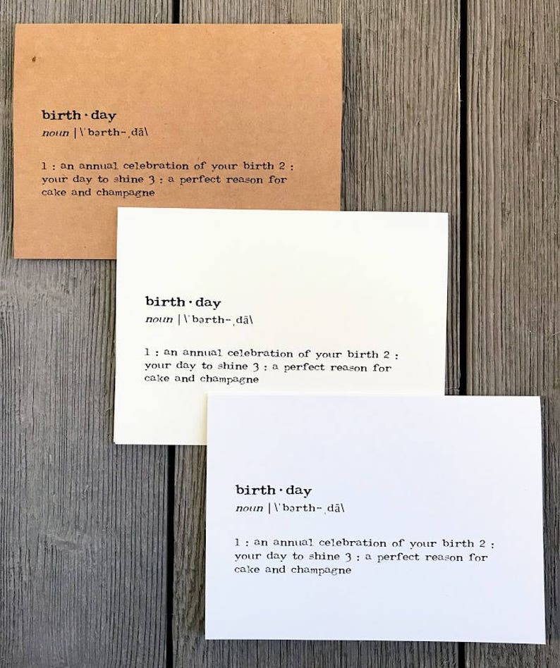 Birthday Definition Greeting Card in Typewriter Font With Etsy