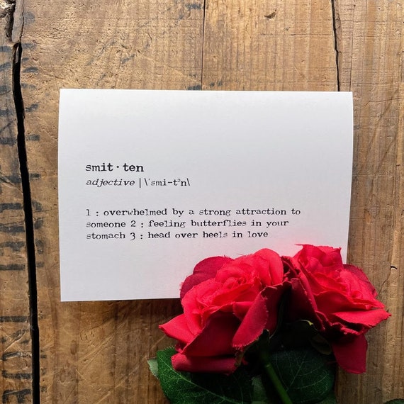 Smitten Definition Greeting Card in Typewriter Font With Envelope and Rose Sticker Size 4x5.5 Blank Card New Love Valentine s Day Card Etsy