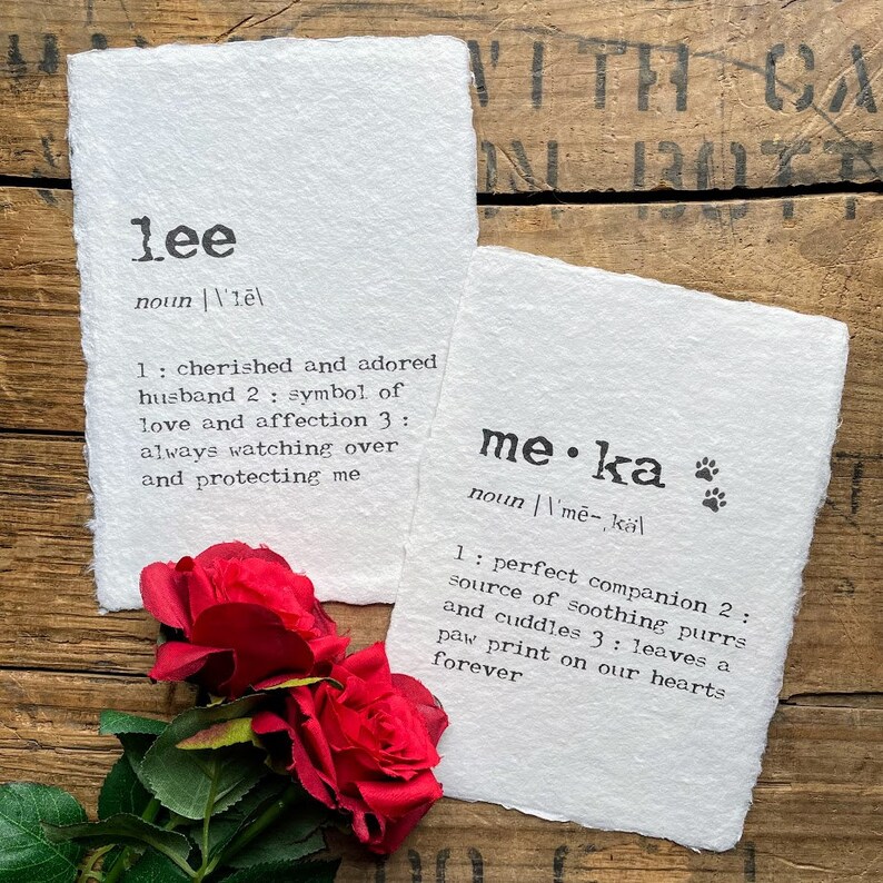 lee and meka custom name definitions on handmade paper