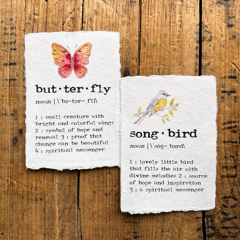 songbird definition print in typewriter font on 5x7, 8x10, 11x14 handmade paper with original watercolor, bird watcher, spring renewal quote image 3