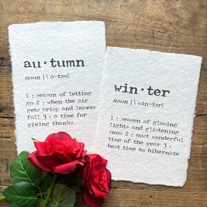 autumn and winter definition prints on handmade paper