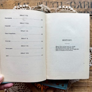 May include: A page from a book with the title "History" and a poem about the soul. The poem reads: "There is no great and no small To the Soul that maketh all: And where it cometh, all things are: And it cometh everywhere."