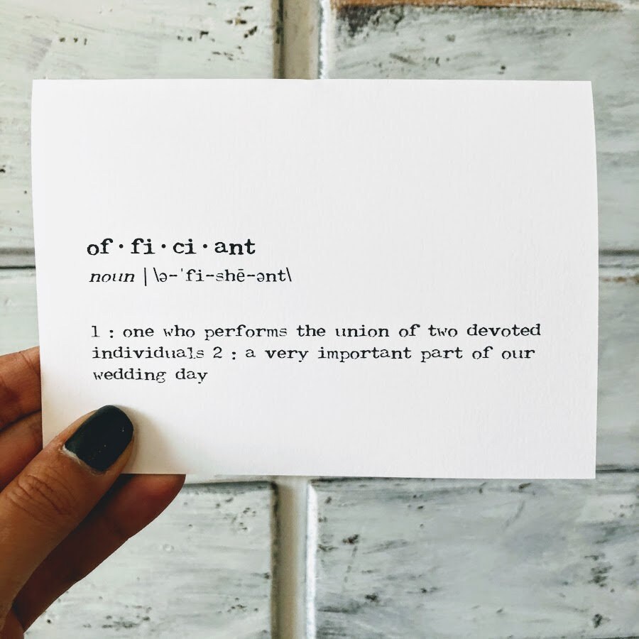 officiant definition greeting card in typewriter font with envelope a…