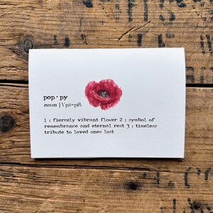 Carte de voeux avec coquelicot rouge aquarelle, 4 x 5,5 po., comprend une enveloppe et un autocollant rose, une carte de condoléances vierge