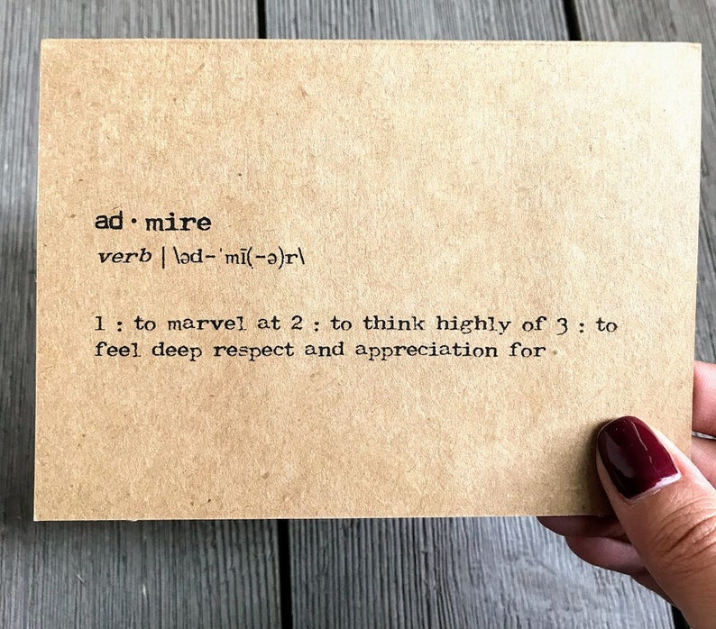 Admire Definition Greeting Card in Typewriter Font With Etsy