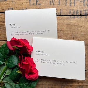 Adore Definition Greeting Card in Typewriter Font With Envelope and ...