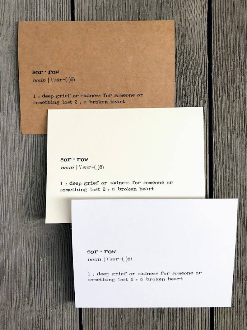 Sorrow Definition Greeting Card In Typewriter Font With Etsy