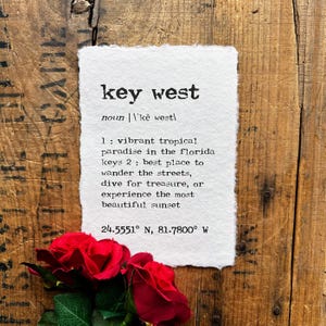 definizione di key west florida stampa in carattere macchina da scrivere su carta fatta a mano 5x7, 8x10, 11x14, regalo di inaugurazione della casa paradiso tropicale Florida Keys