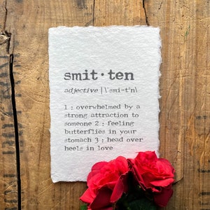 smitten definition print in typewriter font on handmade cotton rag paper