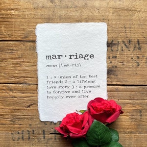 marriage definition print in typewriter font on 5x7, 8x10, 11x14 handmade paper, wedding, bridal shower gift, newlywed gift, anniversary
