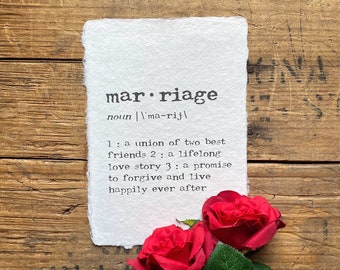 marriage definition print in typewriter font on 5x7, 8x10, 11x14 handmade paper, wedding, bridal shower gift, newlywed gift, anniversary