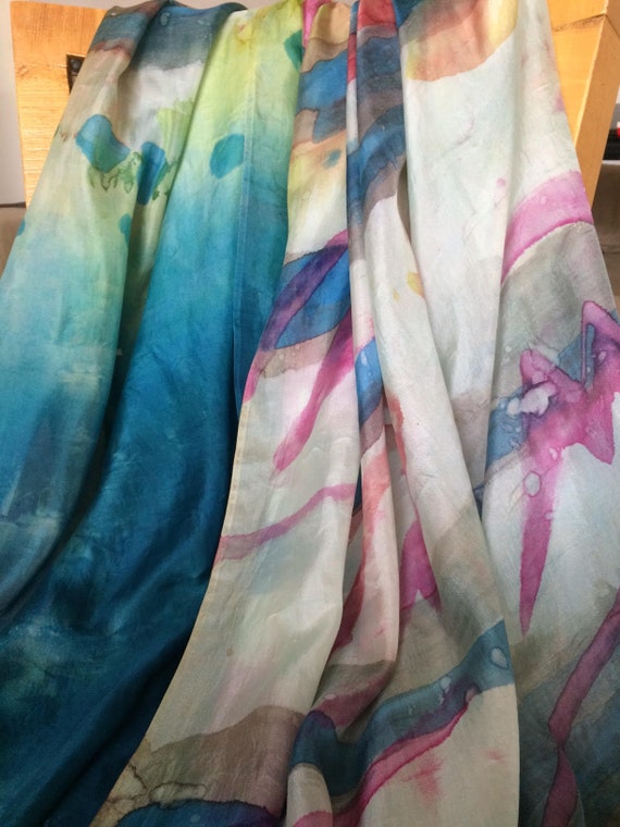 Extra large silk scarf, hand painted by an artist… - image 3