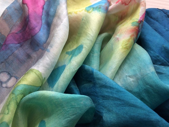 Extra large silk scarf, hand painted by an artist… - image 4