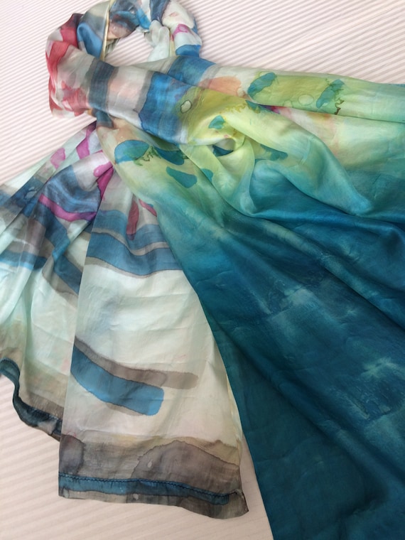 Extra large silk scarf, hand painted by an artist… - image 1