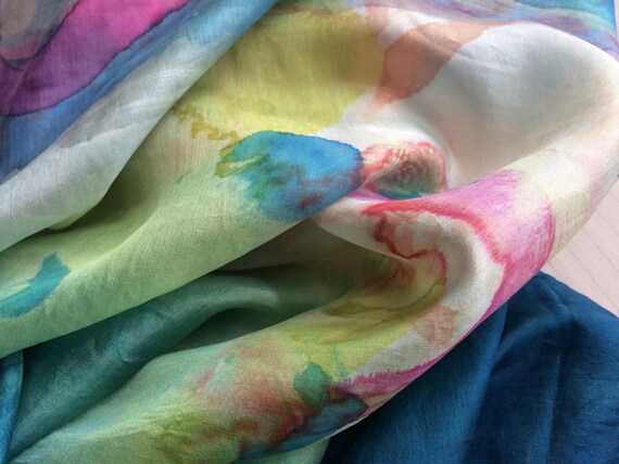 Extra large silk scarf, hand painted by an artist… - image 7