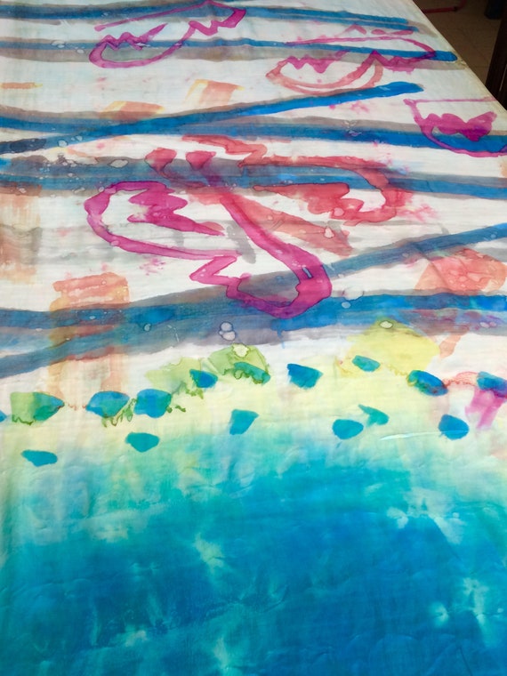 Extra large silk scarf, hand painted by an artist… - image 2