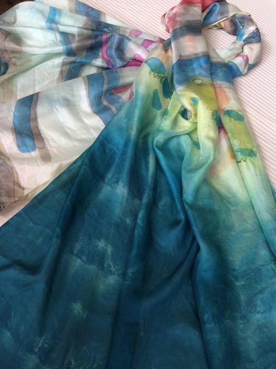 Extra large silk scarf, hand painted by an artist… - image 6