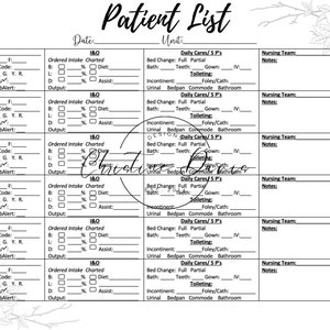 PCT Patient List- Black and White Floral Corners