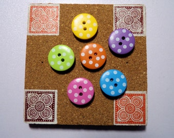 Colorful Polka Dot Button Thumbtacks, set of 6 thumbtacks