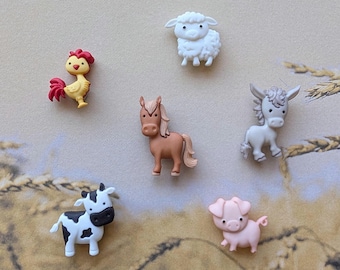 Farm Animal Magnets, Set of 6, Pig, Cow, Rooster, Horse Decor