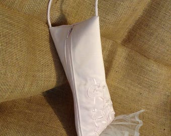 Pink satin with lace and beads bag.