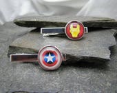 Superhero Tie Clips, Superhero Cufflinks, Superhero Tie Bars, Superhero Cuff Links, Comic Book Tie Clips, Comic Tie Clips