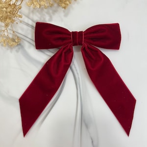 Velvet Hair Bow, Wide Ribbon Style, Hair Clip, French Barrette, Dark Red Velvet, Hair Accessory, Hair Bow, Gift for her