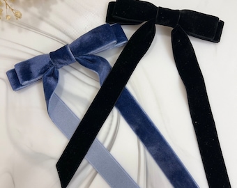 Petit nœud en velours avec de longues queues de ruban, barrette, barrette française, multicolore, accessoire pour cheveux, nœud pour les cheveux, cadeaux pour elle