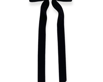 Laço de cabelo de veludo, pequeno, com longas pontas de fita, presilha de cabelo, grampo francês, veludo preto, acessório de cabelo, laço de cabelo, presentes para ela