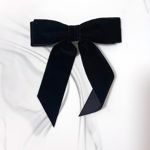 Velvet Hair Bow, Large Ribbon Style, Short Ribbon Tails, Hair Clip, French Barrette, Black Velvet, Hair Accessory, Hair Bow, Gift for her