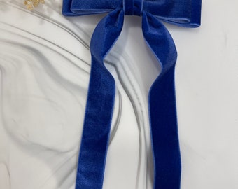 Lazo de pelo de terciopelo con colas largas, pinza para el pelo, pasador francés, azul real, accesorio para el pelo, lazo para el pelo