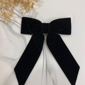 Velvet Hair Bow, Wide Ribbon Style, Hair Clip, French Barrette, Black Velvet, White, Hair Accessory, Hair Bow, Gift for her