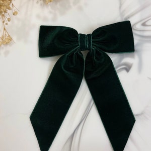 Velvet Hair Bow, Wide Ribbon Style, Hair Clip, French Barrette, Dark Green Velvet, Hair Accessory, Hair Bow, Gift for her