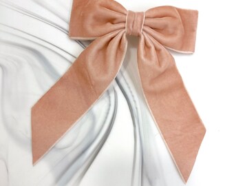 Lazo de pelo de terciopelo, estilo de cinta ancha, clip para el cabello, barrette francés, terciopelo rosa polvoriento, accesorio para el cabello, lazo para el cabello, regalo para ella