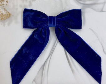 Lazo de pelo de terciopelo, estilo cinta ancha, clip para el cabello, barrette francés, azul real, accesorio para el cabello, lazo para el cabello, regalo para ella
