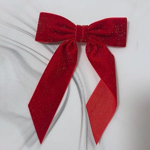 Velvet Hair Bow, Wide Ribbon Style, Hair Clip, French Barrette, Red with Gold Glitter Velvet, Hair Accessory, Hair Bow, Gift for her