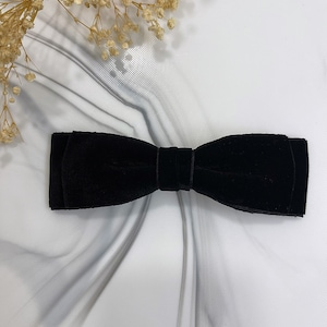 Velvet Hair Bow, Stacked Bow, Large Ribbon Style, Hair Clip, French Barrette, Black Velvet, Hair Accessory, Gift for her
