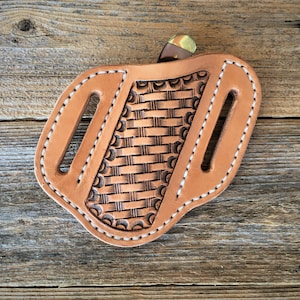 Trapper Knife Sheath, Slanted Pancake, Tooled, Belt
