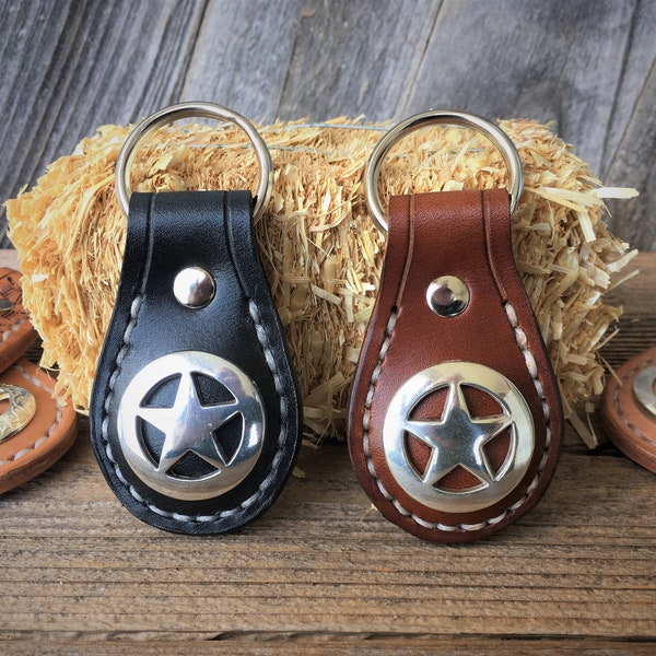 Leather Key Fob, Leather Key Chain, Texas Star, Concho