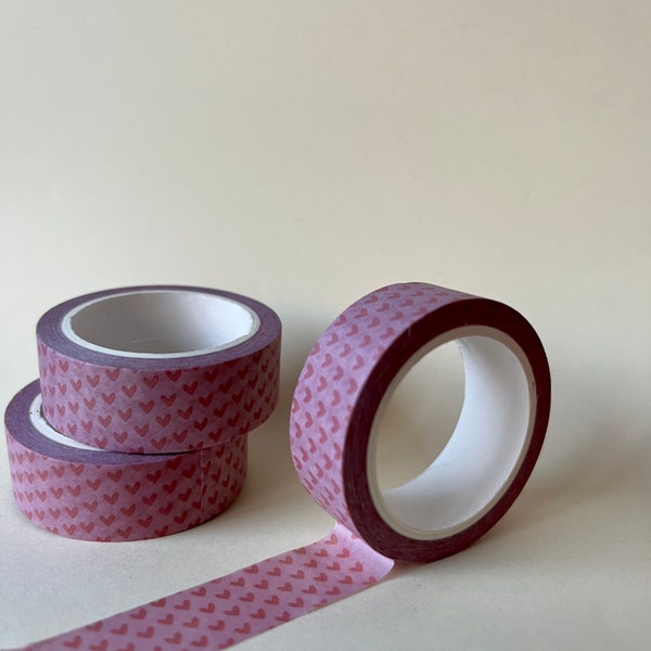 Washi tape roze met licht aquarel hartpatroon //gebruik voor journalling, scrapbooking, postcrossing, knutselen, cadeauverpakking