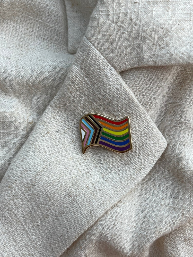 LGBTQIA Progress Pride Flag Hard Enamel Gold Plated Pin Gay Etsy