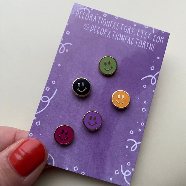 Set van 5 Tiny multi gekleurde vergulde smiley smile email pin// Hard emaille revers speld verguld geluk badge broche klein