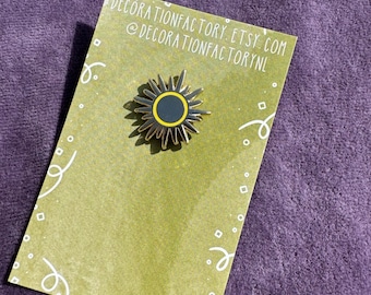 Small yellow and gold sun enamel pin// Hard enamel lapel pin gold plated sun pin, summer pin, summery pin, galaxy pin