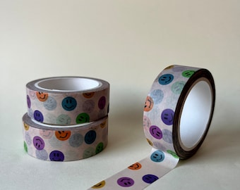Motif de smiley Washi tape // utiliser pour la journalisation, le scrapbooking, le postcrossing, l'artisanat, l'emballage cadeau